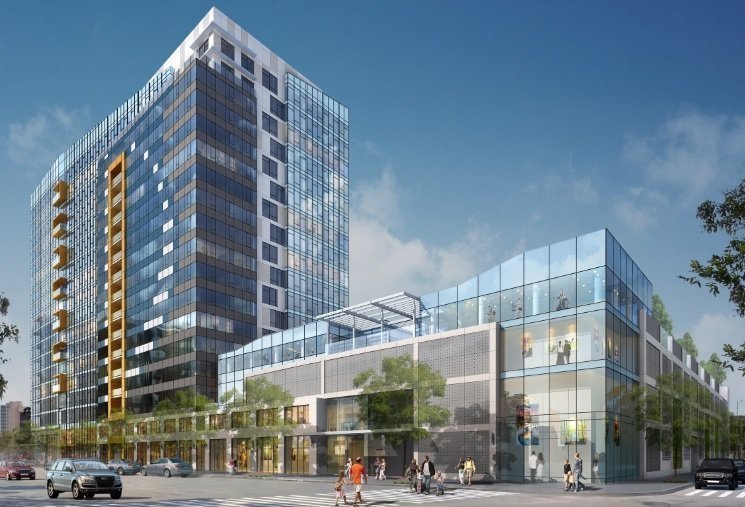 A 305-unit residential and retail tower at the northwest corner of West
Julian and Terraine streets in downtown San Jose, concept. A downtown San
Jose residential and retail tower faces the prospect of a default on its
development agreement with the city government following construction
delays for what would be a prominent project.

C2K Architecture